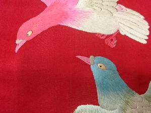 アンティーク　鳥模様刺繍作り帯